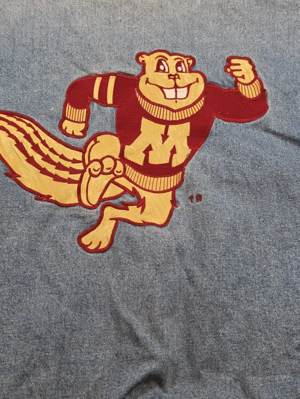 Vintage 90s University of Minnesota Golden Gophers Denim Varsity Bomber Jacket